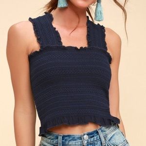 Lulus Navy Blue Smocked Crop Top